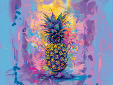 Vibrant Pineapple with Colorful Abstract Pastel Art