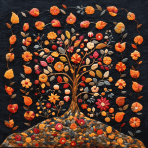 Autumn Tree of Life Colorful Leaves and Floral Pattern
