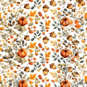 Fall Pattern with Pumpkins, Acorns, and Leaves Watercolor