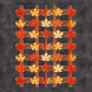 Plaid Pattern with Maple Leaves in Vibrant Fall Colors Art