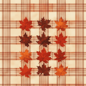 Rustic Fall Plaid Pattern with Maple Leaves in Autumn Colors