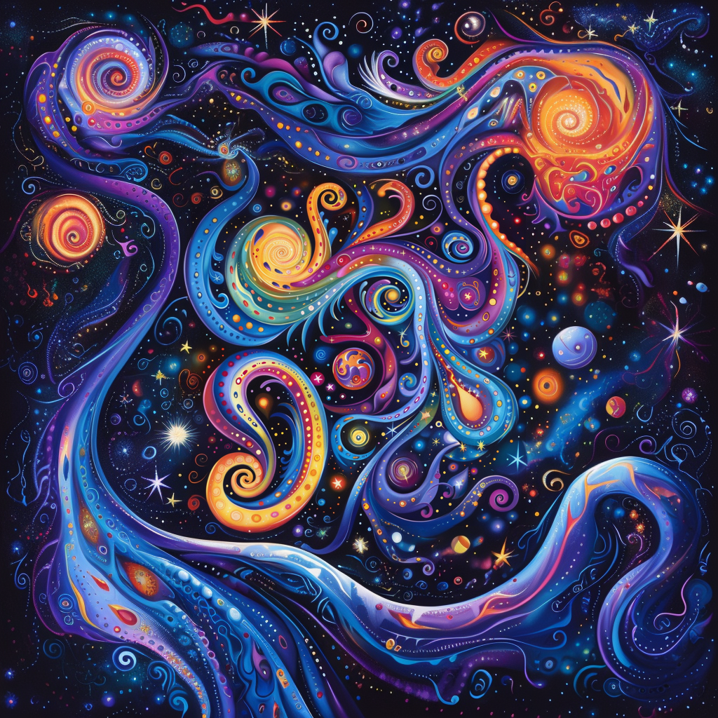 Colorful Cosmic Swirls and Stars Psychedelic Space Art