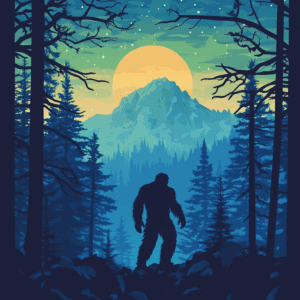 Bigfoot Silhouette Under Starry Mountain Sky