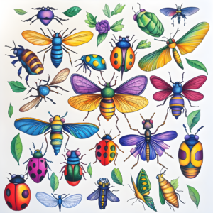 Whimsical Bugs Beetle Pattern with Colorful Fantasy Insects