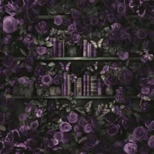 Dark Fantasy Bookshelf Goth Purple Roses and Butterflies Art