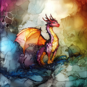 Winged Dragon Fantasy Design Abstract Colorful Background