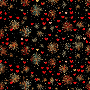 Romantic Fireworks and Hearts Celebration Pattern Design