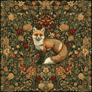 Elegant Fox in Ornate Floral Vintage Nature Scene