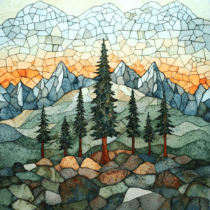 Mountain Wilderness Mosaic Landscape with Forest Pine Trees