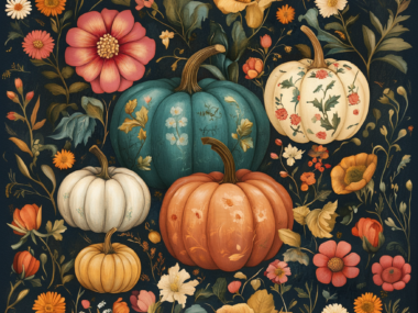 Vintage Autumn Pumpkins with Colorful Floral Patterns