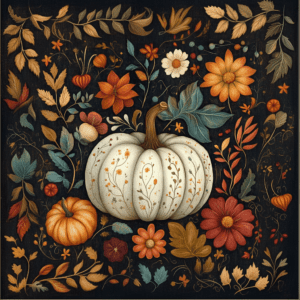 Elegant Pumpkins with Vintage Autumn Floral Artwork