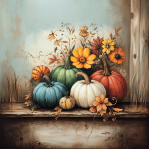 Colorful Pumpkins with Rustic Floral Autumn Accents