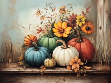 Colorful Pumpkins with Rustic Floral Autumn Accents