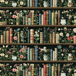 Floral Bookshelf Vintage Books Plants Book Lover Design