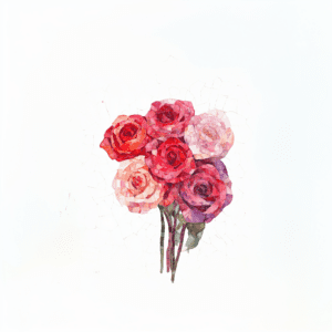 Romantic Rose Bouquet with Red and Pink Watercolor Flowers
