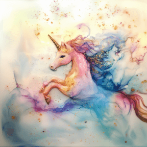 Majestic Unicorn with Colorful Flowing Mane Fantasy Art