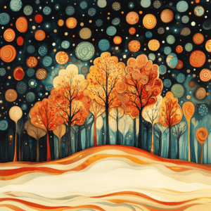Colorful Autumn Fall Forest in Vintage Abstract Style