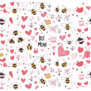 Bee Mine Cute Valentine Pattern with Bees, Hearts, Flowers