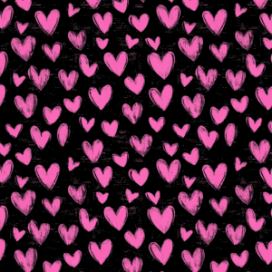 Cute Pink Sketch Hearts Black Grunge Style Background