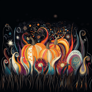 Whimsical Pumpkins in Abstract Vintage Autumn Art