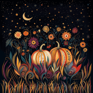 Magical Pumpkins with Starry Midnight Garden Floral Art