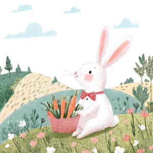Cute Bunny Rabbit with Carrots in Pastel Meadow Cottagecore