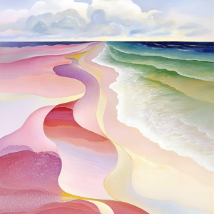 Dreamy Beach with Soft Waves Pastel Pink Sand Abstract Art