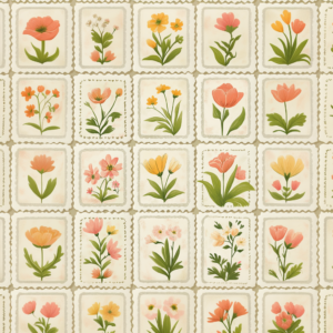 Vintage Botanical Stamp Inspired Cute Floral Cottagecore