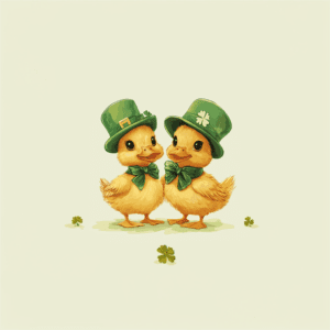 St. Patrick’s Day Ducks in Green Hats with Shamrocks