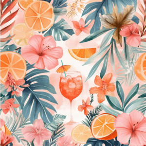 Tropical Flowers Cocktail Collage with Summer Vacation Vibes