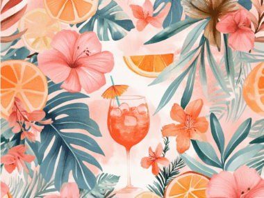 Tropical Flowers Cocktail Collage with Summer Vacation Vibes