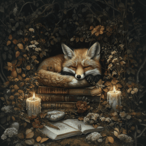 Cozy Fox Vintage Books Candles Forest Dark Academia Bookish