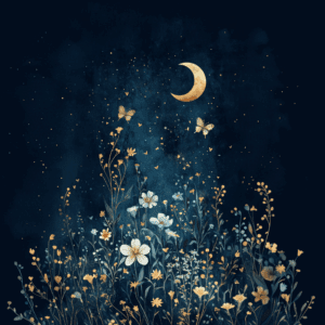 Butterflies Flowers Crescent Moon and Starry Sky Boho
