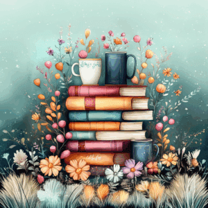 Whimsical Books Mugs Flowers Colorful Bookish Aesthetic