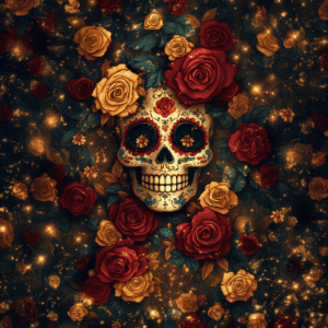 Sugar Skull with Roses and Floral Accents Goth Boho Vibe