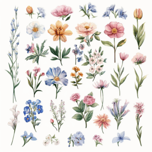 Pretty Watercolor Floral Boho Pastel Botanical Flowers