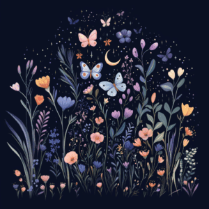 Wildflowers Butterflies Moon Nighttime Garden Boho Aesthetic