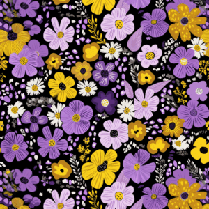 Retro Floral Purple and Yellow Flowers Boho Aesthetic