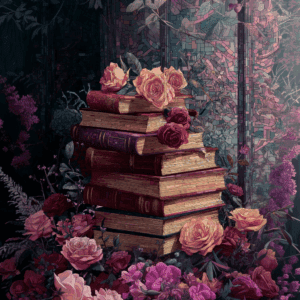 Stack of Vintage Books with Roses Dark Romantic Academia